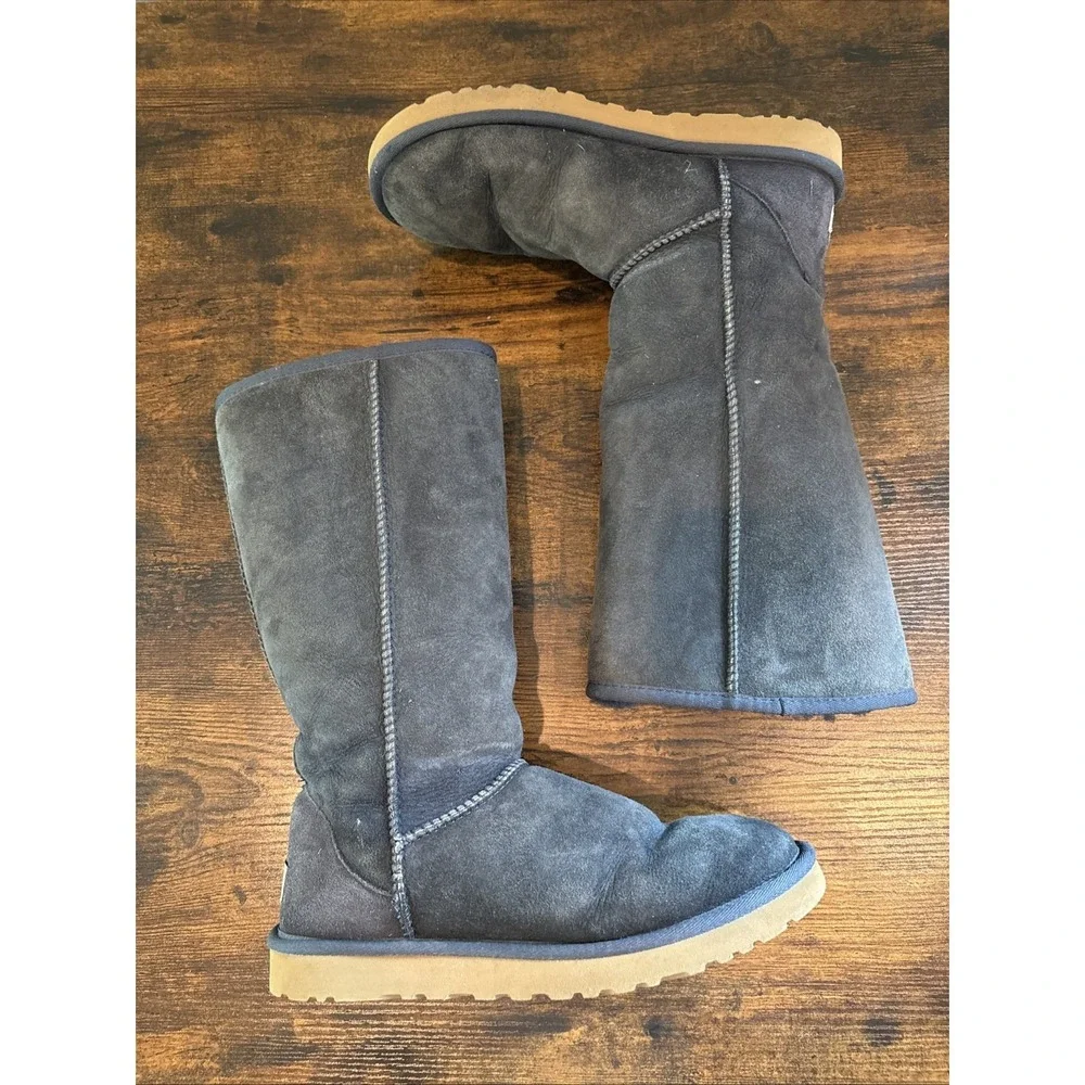 UGG Classic Tall Navy Blue Boots Womens 9 Suede Shearling Fur Lined Y2K